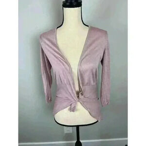 Eileen Fisher Silk Linen Cropped Cardigan Pink Open Front Lightweight S *Flaw